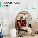 Best Choice Products Wicker Egg Chair, Oversized Indoor Outdoor Lounger for Patio, Backyard, Living Room w/ 4 Cushions, Steel Frame, 440lb Capacity - Ivory - Image 16